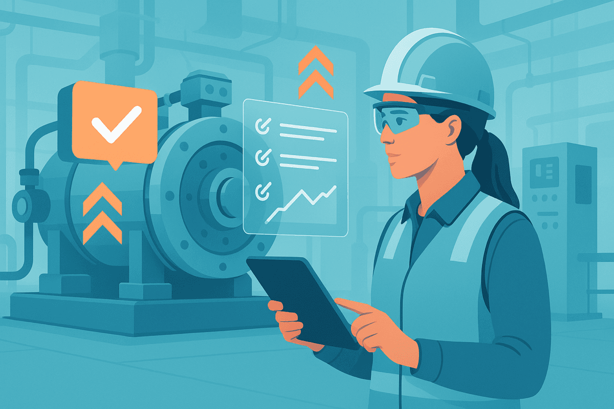 Technician performing preventive maintenance with AR data overlays